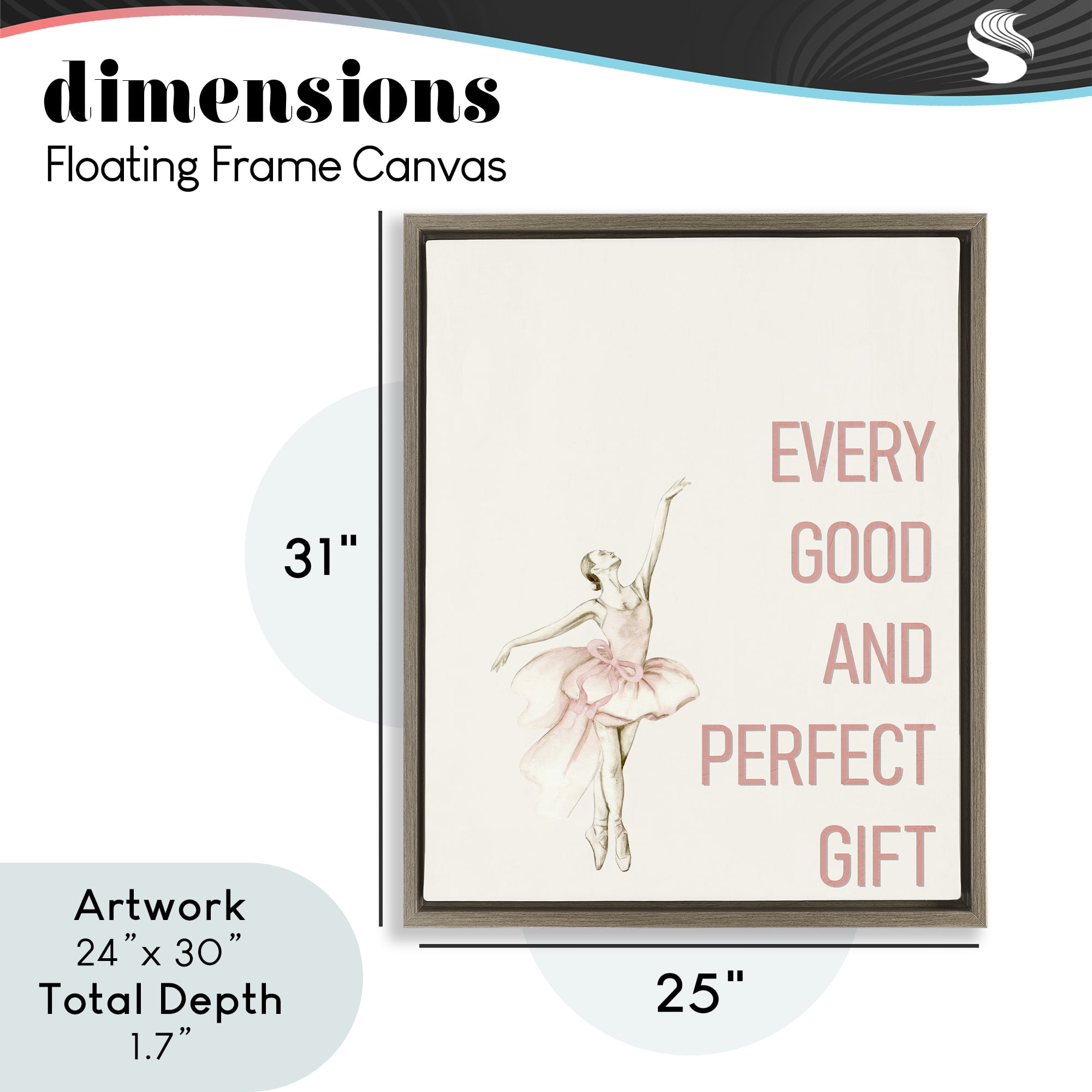 Good & Perfect Gift Ballerina Brown Framed Floater Canvas Wall Art, design by Kim Allen