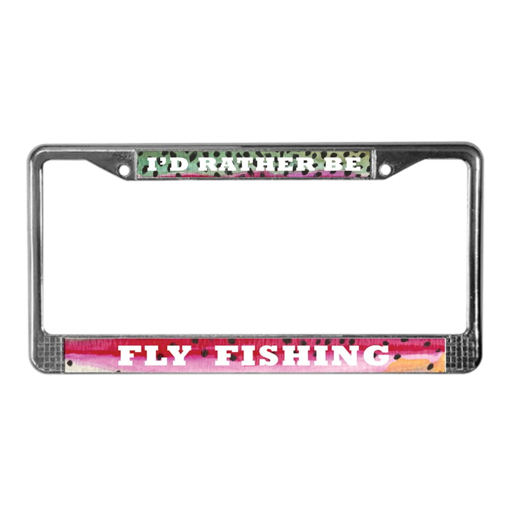 CafePress - Rainbow Trout Fly Fishing License Plate Frame - Chrome License  Plate Frame, License Tag Holder