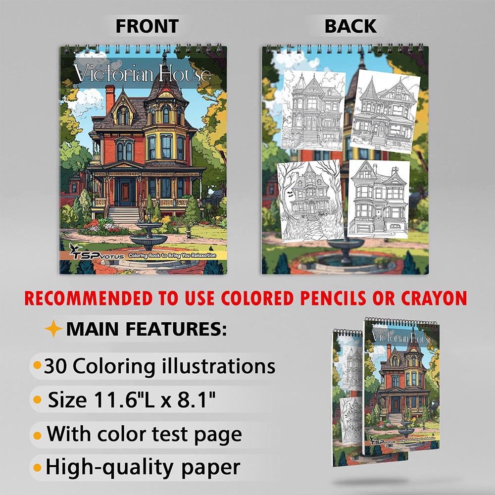 TSPVOTUS Victorian House Coloring Book for Adult, Spiral Bound, Soft Cover