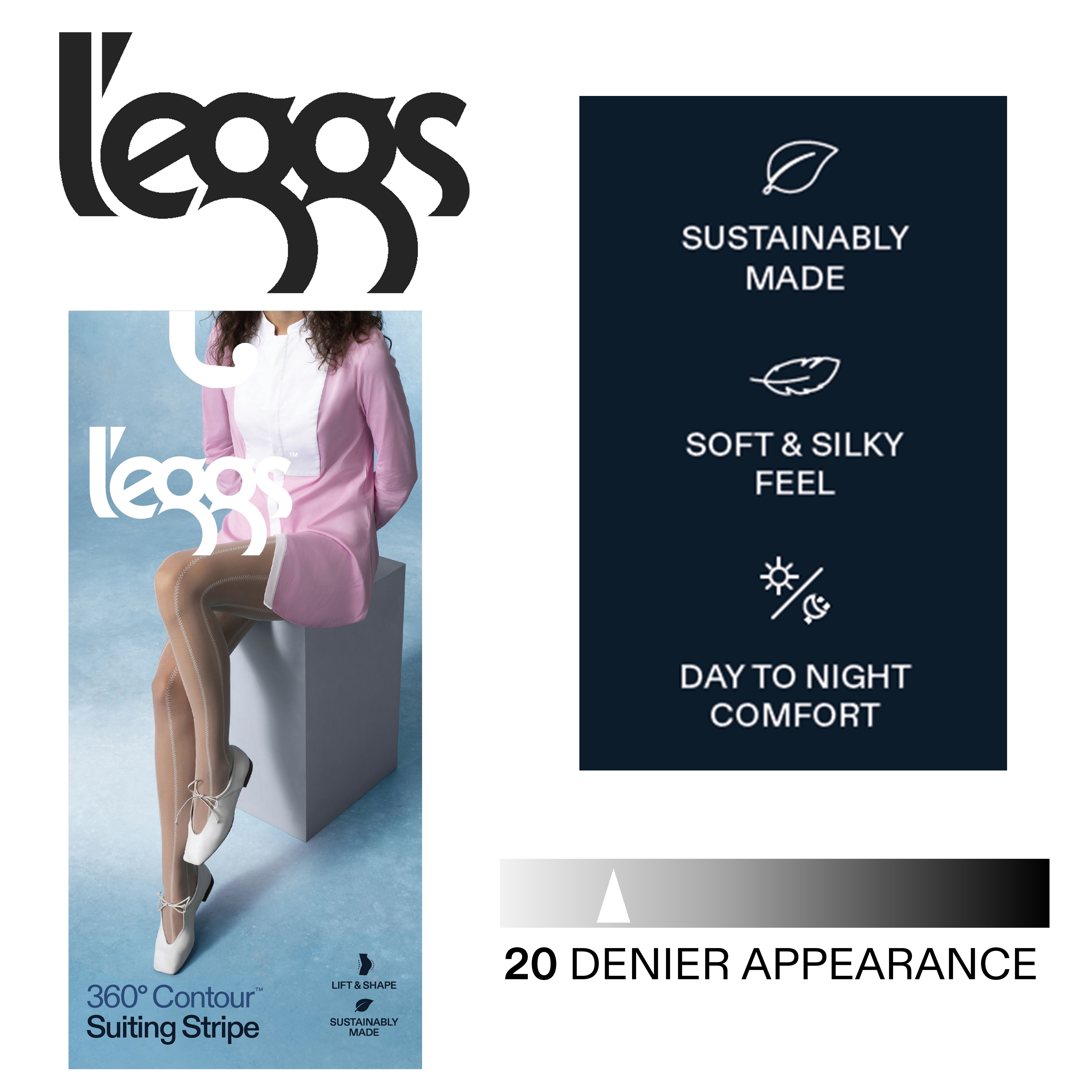 L'eggs Women's 360° Contour™ Suiting Stripe Tights, Sizes Up to 2X: