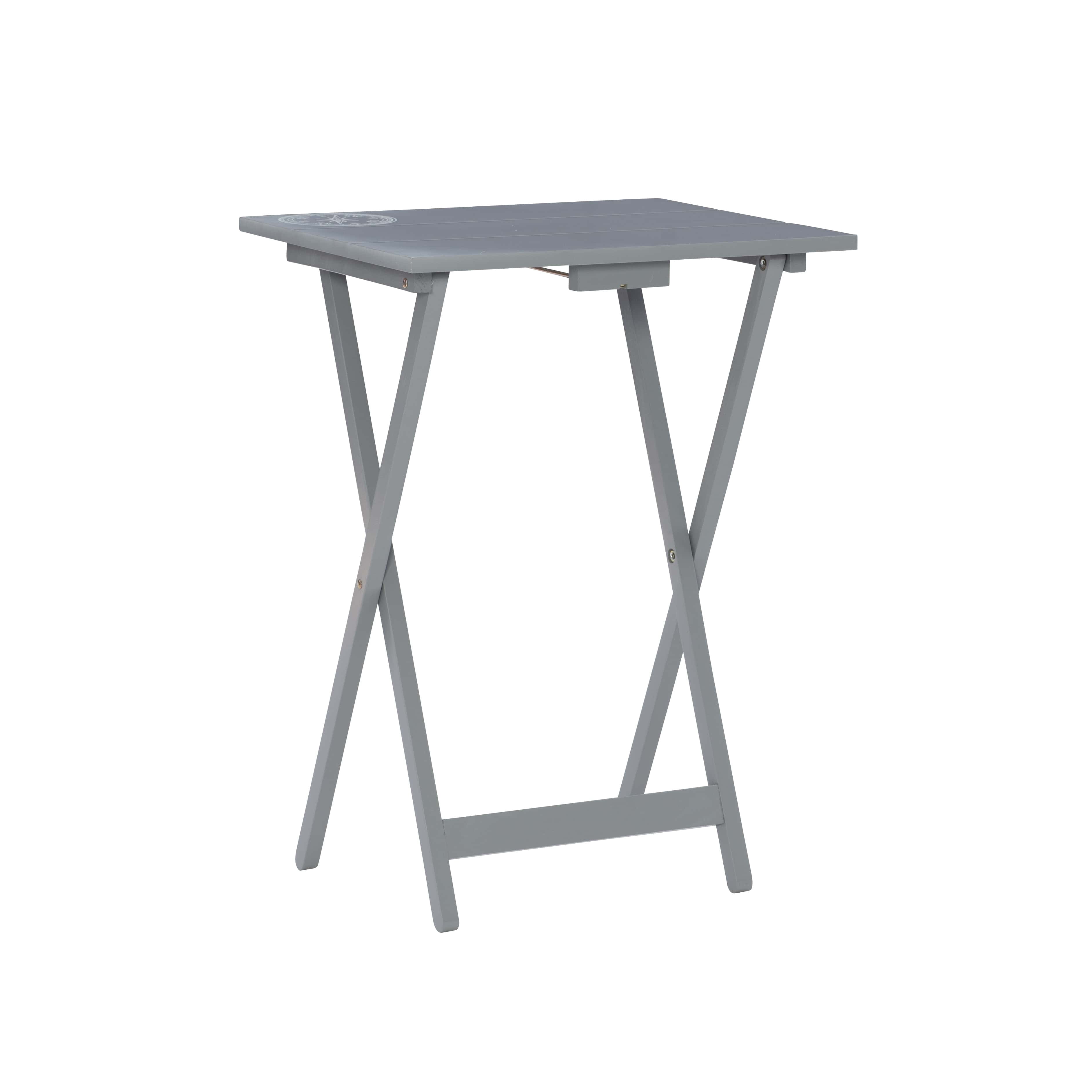 Linon Girard Folding Tray Table Set, 26.38" Tall, Gray Finish
