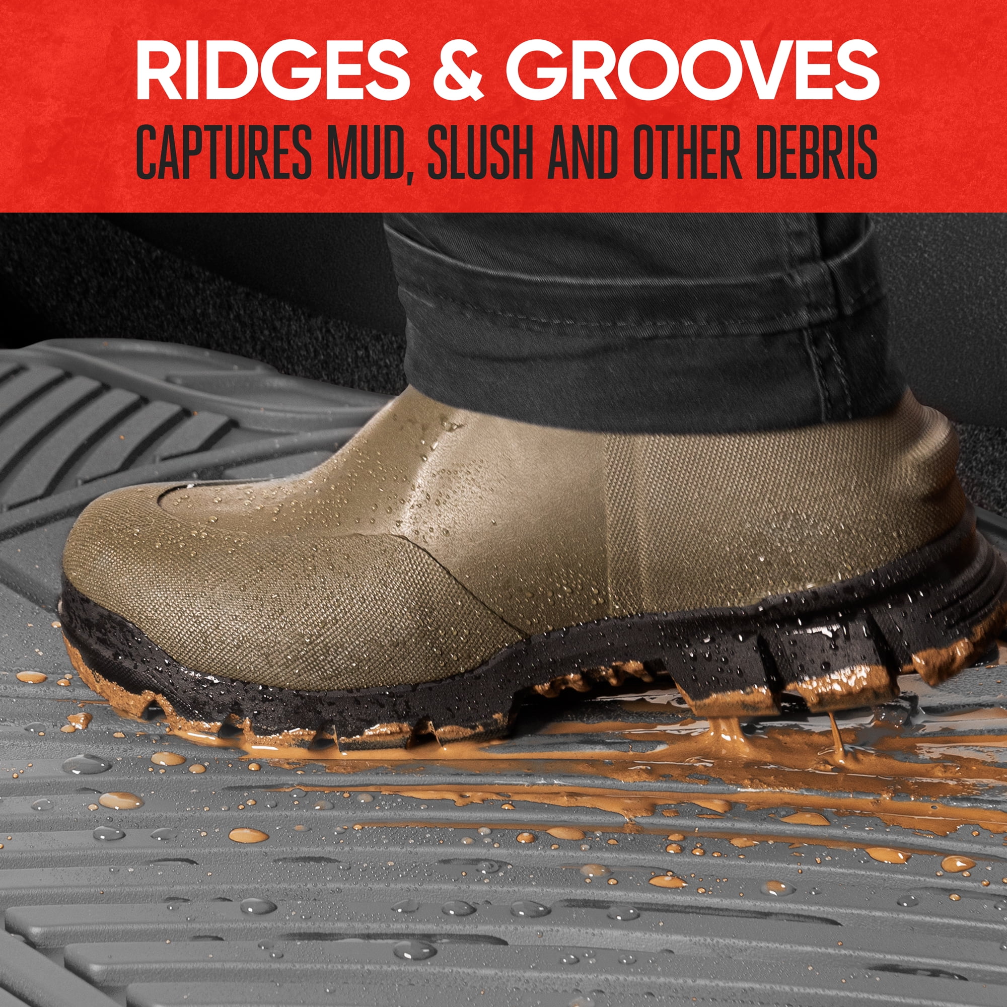 MOTOR TREND & BDK Heavy Duty Gray Rubber Car Mats Full Set - Universal Trim-To-Fit All Weather Floor Mats - Floor Mats for Car Accessories - Front & Back Interior Floor Mats for Truck Accessories
