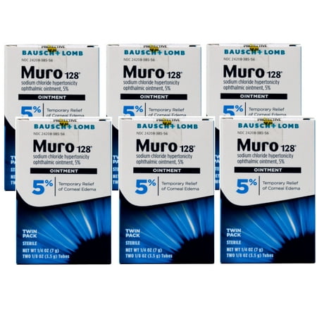 6 Pack - Bausch & Lomb Muro 128 Sodium Chloride Ointment 5% Twin Pack 1/8 Oz Each