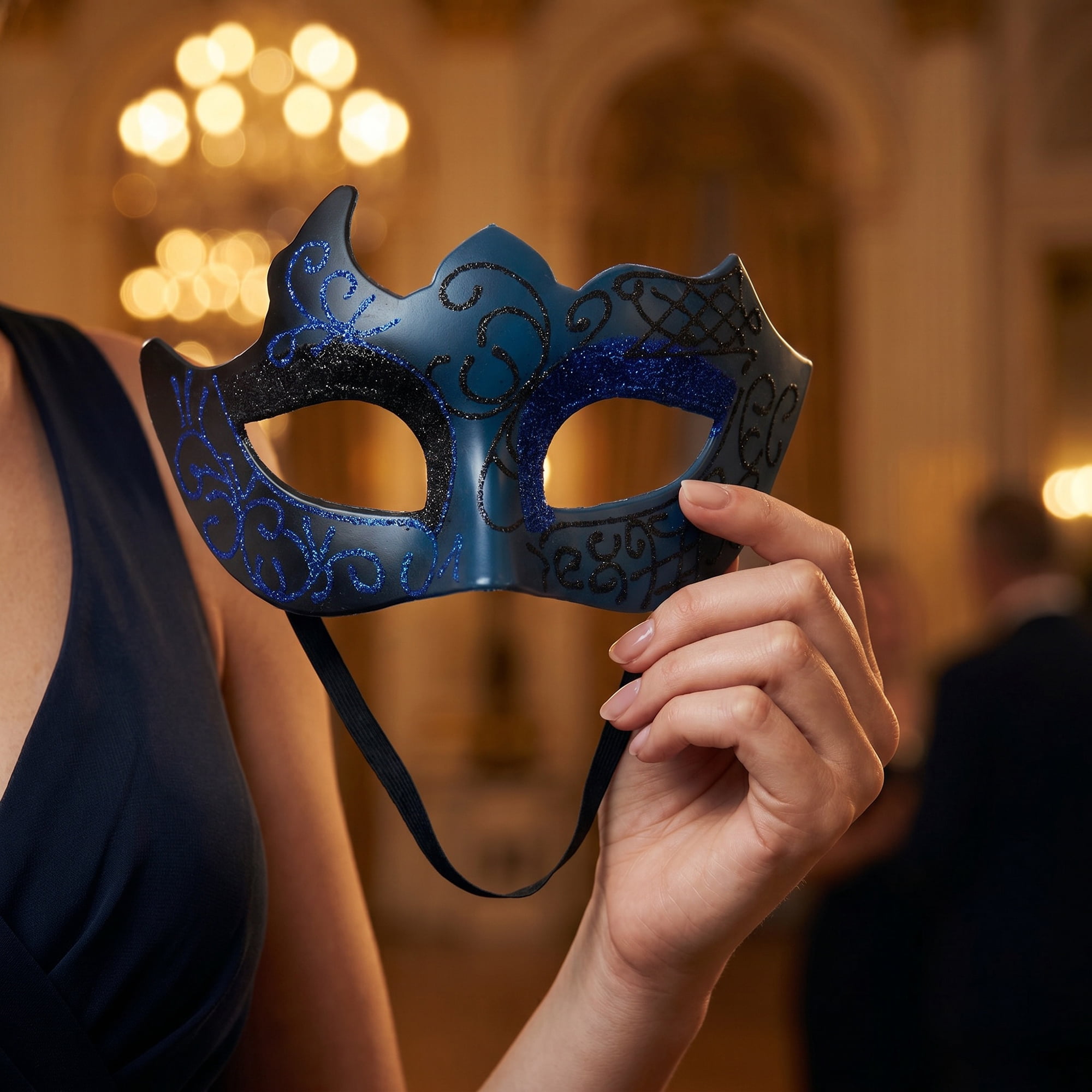 Unique Bargains Venetian Masquerade Mask for Halloween Costume Party Blue 6.7" x 4.3"