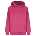 thumbnail image 6 of XIAONU Womens Hoodies Ribbed Textured Long Sleeve Pullover Hooded Sweatshirt Solid Color Simple Kangaroo Pocket Top Streetwear Red M, 6 of 6