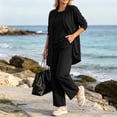 thumbnail image 5 of Textilo 3 Piece Pant Suits for Women 3/4 Sleeve Cardigan Sleeveless Top Wide Leg Pants Set Suits Formal Evening Outfit for Wedding,Black XL, 5 of 5