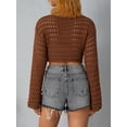 thumbnail image 2 of Women Fall Winter Crochet Knit Mesh Sweater Off Shoulder Long Sleeve Pullover Crop Tops Ribbed Blouse Tops, 2 of 8