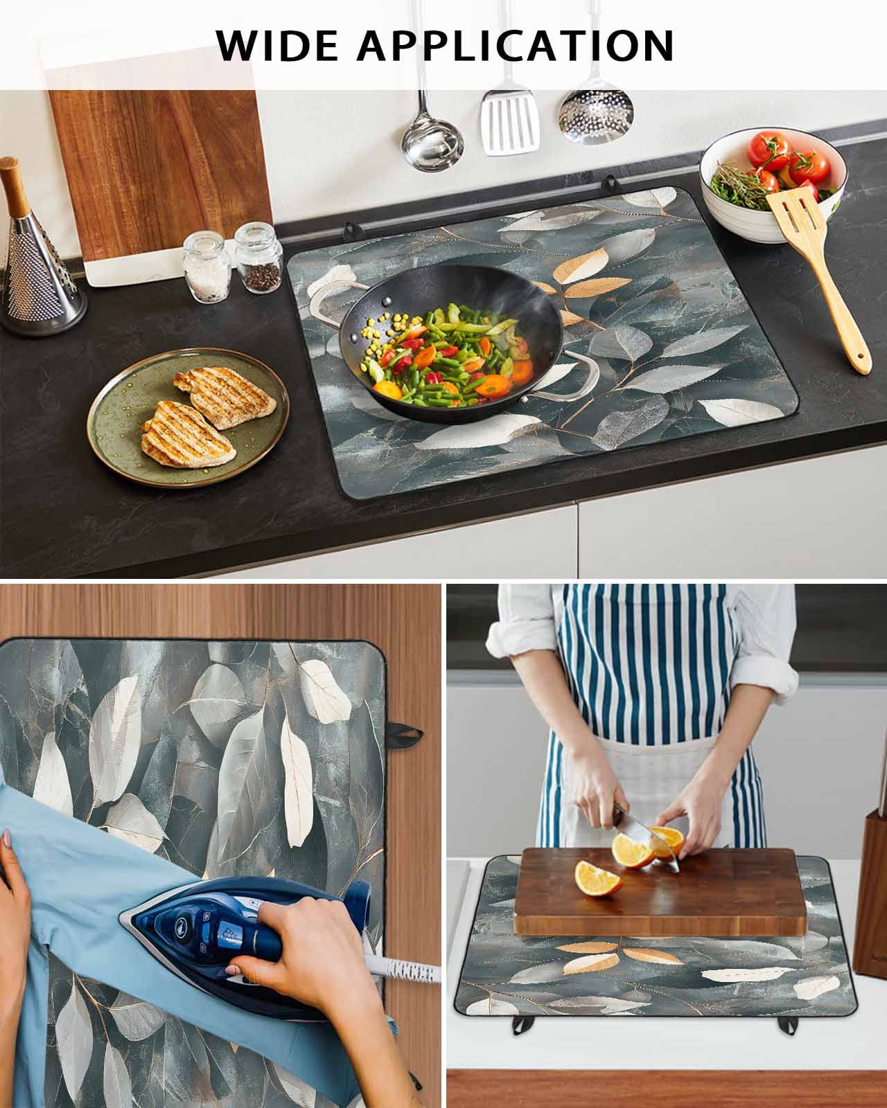 nqOlkjepod Large Induction Cooktop Protector Mat 24"x21", Botanical Leaves Stove Top Covers for Electric Stove, Vintage Leaf Plants Vines Branches Stove Burner Cover Mats, Glass Top Stove Cover