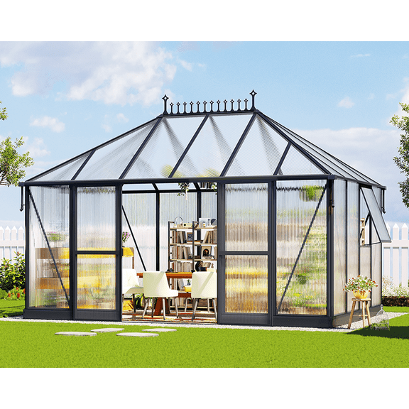 14x9.7x10 FT Polycarbonate Greenhouse for Outdoors, Walk-in Design with Aluminum Frame for Patio, Garden