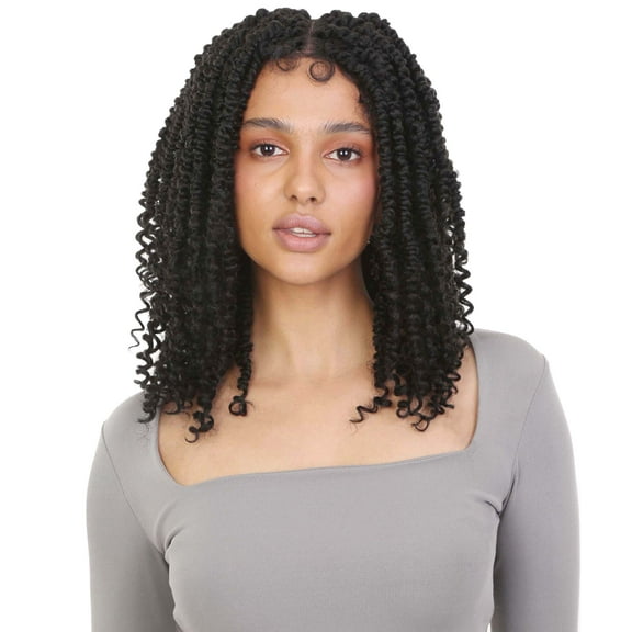 LUXLUXE Adeline 16-inches Passion Twist 4"×5" HD Lace Wig, Heat Resistant Fiber, ( Black)