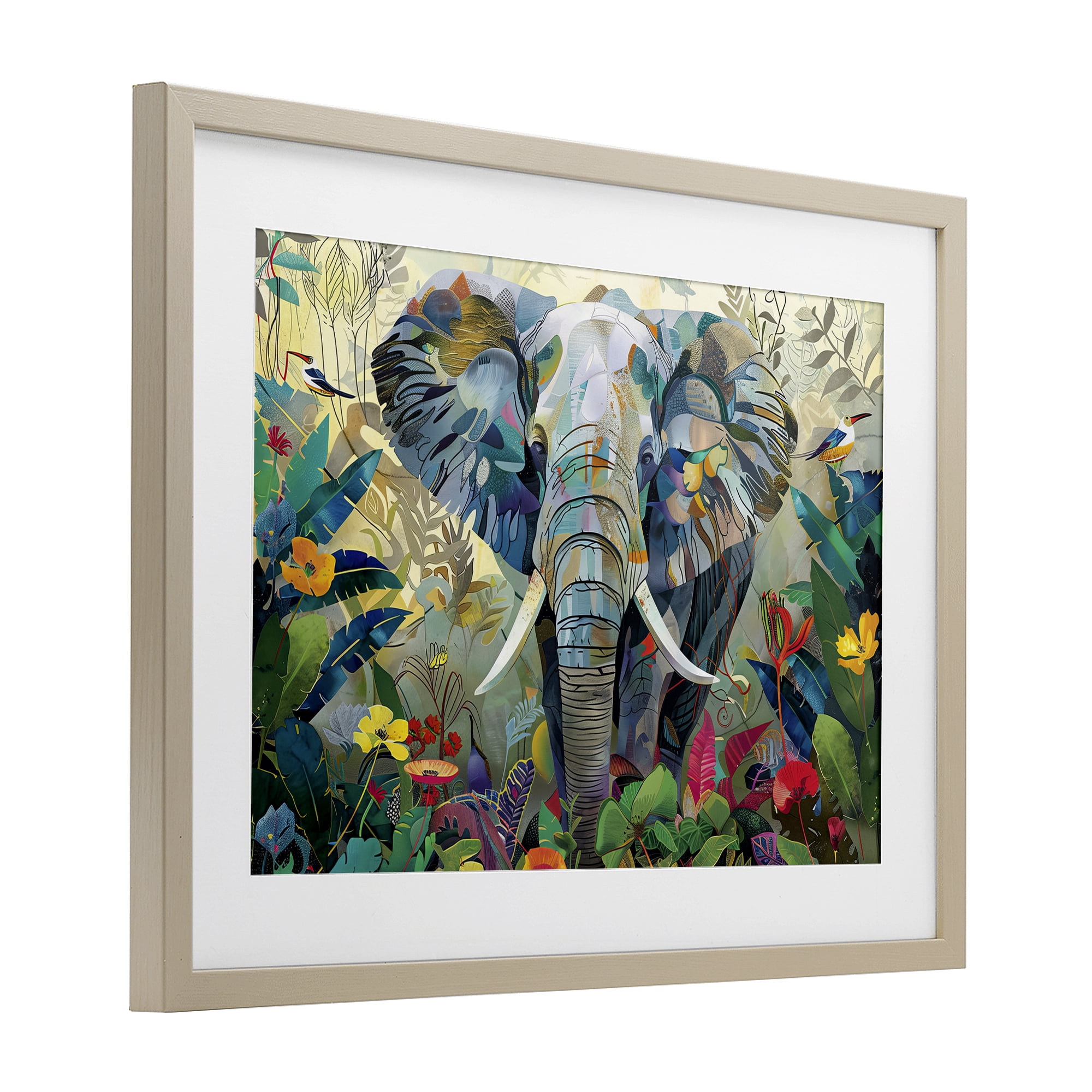 Stupell Industries Elephant's Realm in Tropical Bloom Birch Framed Print Under Glass, design by Lazar Studio