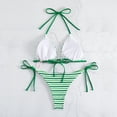 thumbnail image 3 of Guardurnaity de niña con top triangular y cuello halter, braguita estampada, traje de baño de piezas. Tejido suave, perfecto para viajar. conjuntos de ropa Rayas azules METRO, 3 of 6
