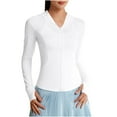 thumbnail image 3 of Feancey Womens Sun Shirt Lightweight Full Zip Running Track Jacket Slim Fit Yoga Workout Tops with Thumb Holes White L, 3 of 5