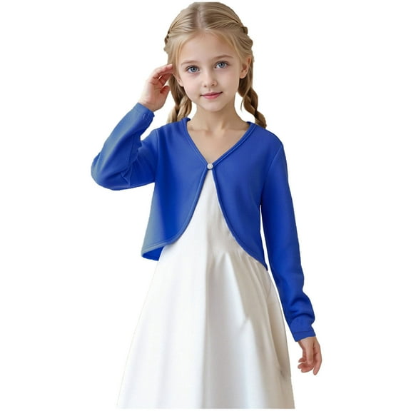 nerohusy Little Girls Long Sleeve Cardigan Little Girls Cute Dressy Open Front Cardigan Tops Kids Cropped Bolero Shrugs Cover Up Fall Outfits Navy,7-8 Y