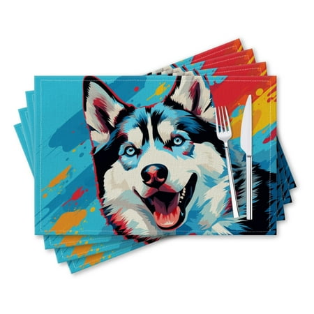 

BaHomeck placemats Set of 4 rectangle Linen Cotton Placemats for Dining Table Washable Heat Resistant 18*12inch Abstract Vector Illustration Of Happy Husky Dog