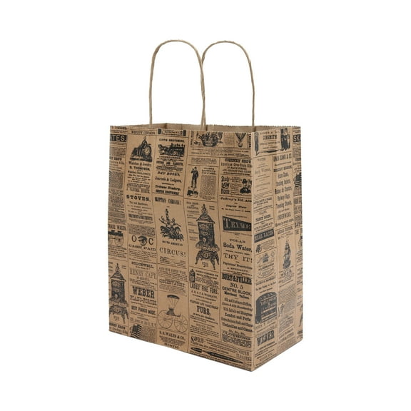 SSWBasics Paper Shopping Bags - Medium Craft Bags Made of Newsprint Paper  Brown Craft Bags  8 ¼”L x 4 ¾”D x 10 ½”H  Case of 100