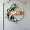 thumbnail image 4 of Green Wreath for Front Door, Wood Bead Wreaths with Artificial Lambs Ears Leaves, Welcome Door Sign Wreath for Home Decor, Spring Summer Leaf for Wedding Decor, 1 Pcs, 13.93x13.77", 4 of 6