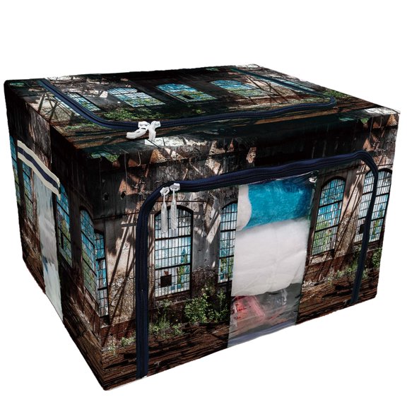 ECZJNT Abandoned industrial interior with bright light Storage Bag Clear Window Storage Bins Boxes Large Capacity Foldable Stackable Organizer With Steel Metal Frame For Clothes,Closets, Bedrooms