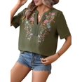thumbnail image 2 of Camisas Mexicanas para Mujer, Blusa Tradicional de Verano Bordada, Túnica Floral, Cuello en V, Camiseta de Corta. Verde S, 2 of 8