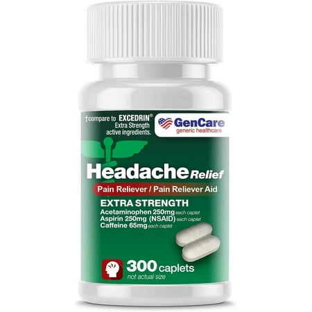 GenCare Extra Strength Headache Relief Acetaminophen with Aspirin (NSAID) & Caffeine (300 Caplets) (Compare to Excedrin Extra Strength)