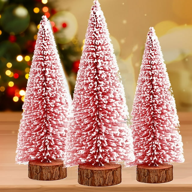 Mini Árbol de Navidad con Copos de Nieve, Decoración Navideña para El Hogar, Micro Paisaje | Pvc Rojo + Madera | 15 X 7 Cm | Adorno Pequeño de Cedro para Mesa | Gqf251010005A