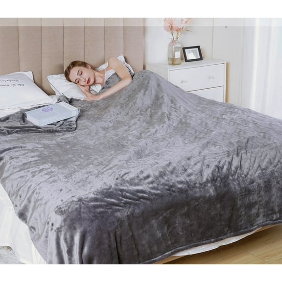 Superjoe Electric Blankets King Size Heated Blanket 100'' x 90'' King Blanket with Dual Controllers, 10 Heat Settings, Auto-off Timer, Gray Warm Gifts