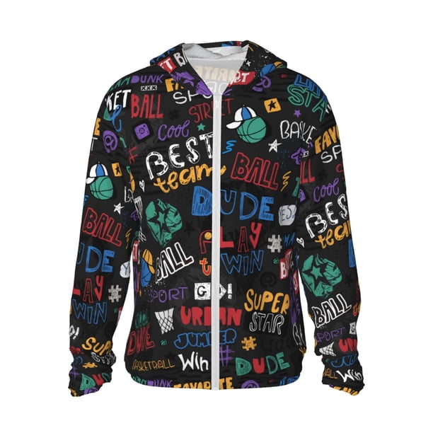 Balery Basketball Sudadera ligera de manga larga con capucha y protección solar UPF 50+ para hombre y mujer, ideal para pesca y running-Small