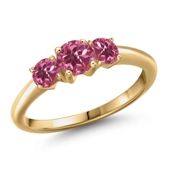 Gem Stone King 18K Yellow Gold Plated Silver Pink Tourmaline Engagement Ring for Women | 1.02 Cttw | Round 5MM | Gemstone October Birthstone | Size 6