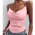 thumbnail image 2 of Camiseta sin mangas con cuello en V profundo y corte entallado para mujer Camiseta sin mangas con tirantes finos y cordón de color liso, 2 of 5