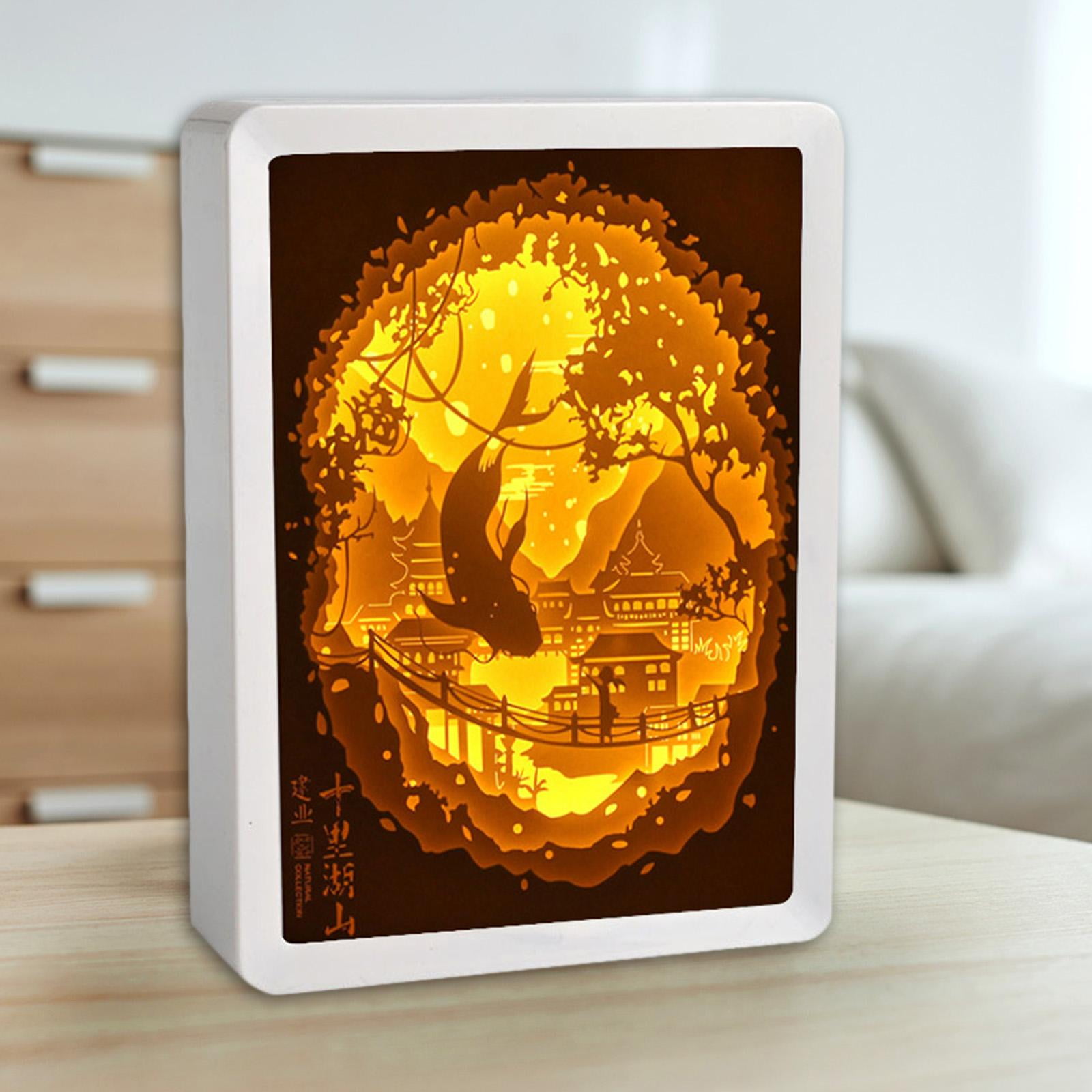 Day Gift 3D Paper Carving Night Box Paper Sculptures Table Lamps Decorative Desktop Lamp -