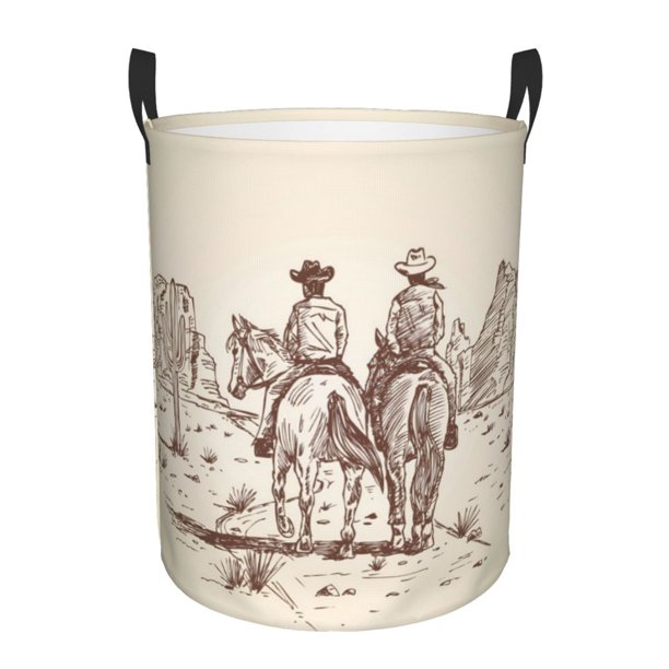Fotbe Cowboys Riding Horses Cesto de Ropa con Asas, Cesto Impermeable de Gran Capacidad, Bolsa de Lavado para Dormitorio, Cesto de Ropa con Ruedas y Asas-Medium