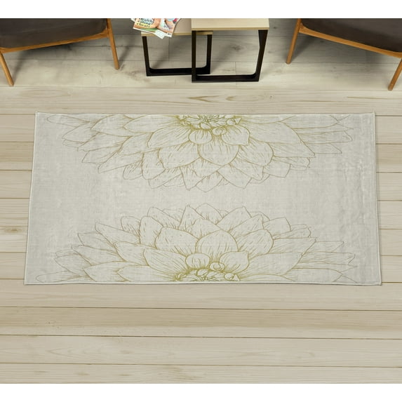 Dahlia Flower Decorative Rug, Simplistic Drawing of Bushy Sunflower Daisy Like Large Petals Image Print, Quality Carpet for Bedroom Dorm and Living Room, 6 Sizes, Pale Earth, by Ambesonne