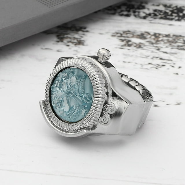 Quartz Ring Watch, Simple Rose Flower Ring Watch, For Most Women Beautiful Girls White,Blue