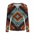 thumbnail image 4 of NTACZA Womens Spring Tops Aztec Cowgirl V Neck Pullover Tees Retro Long Sleeve Western Womens Shirt L, 4 of 5