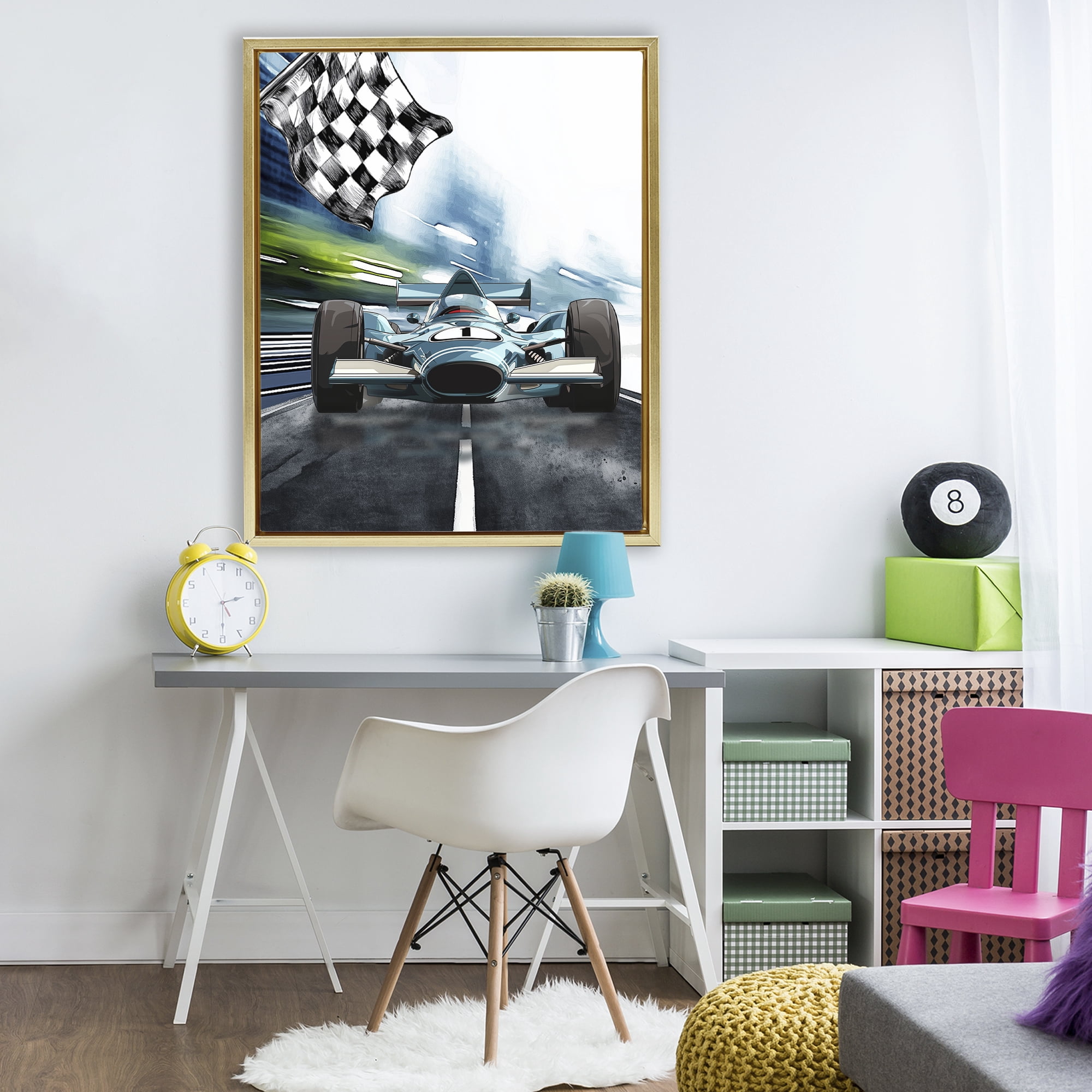 Stupell Industries Racecar Set Go Gold Framed Floater Canvas Wall Art, design by Christine Simpson Art