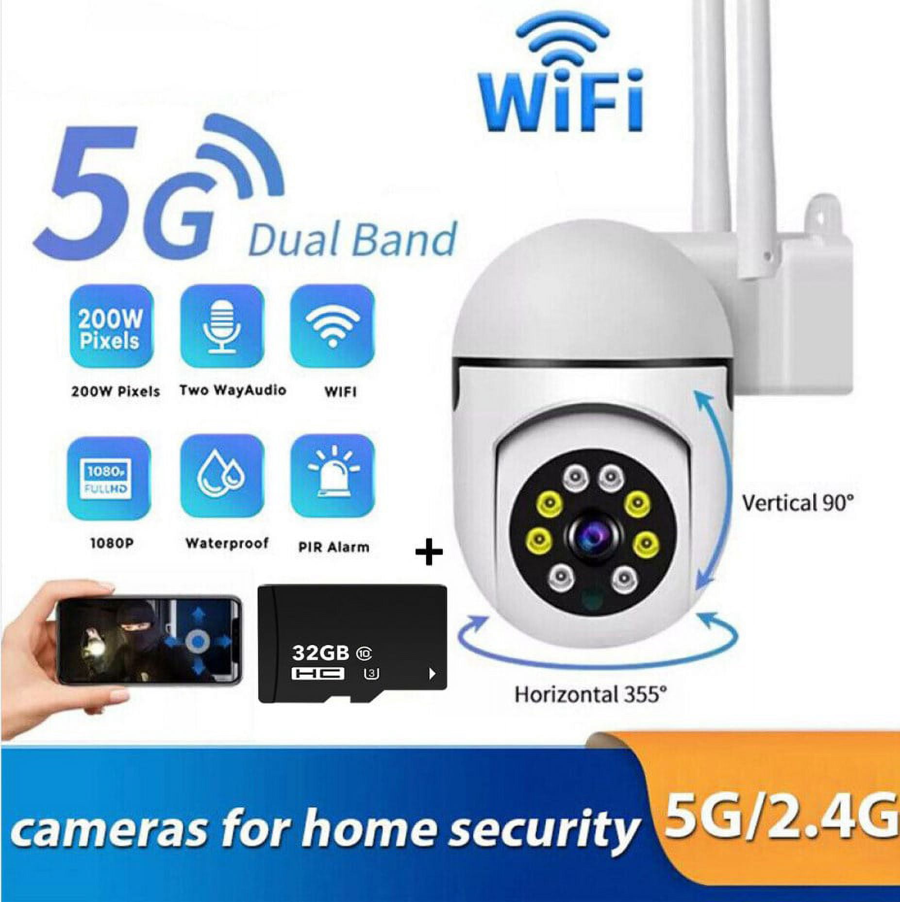 Security Camera Wireless WiFi,360° PTZ WiFi Surveillance Cameras,1080P Camera with IP66 Weatherproof,AI Motion Detection,Color Night Vision,2-Way Audio+32G SD Card