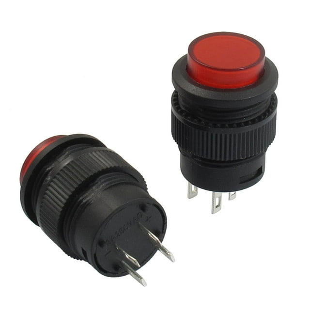Unique Bargains 2 Pcs 4 Terminaux Rouge LED Lampe Interrupteur Momentané à Bouton-Poussoir DC 2V