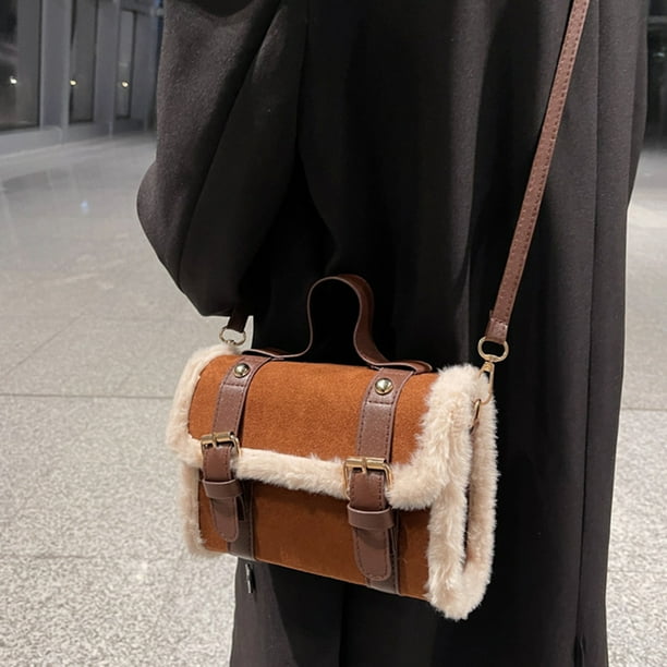 Becaristey Comfortable Shoulder Bag For Ladies With Lamb Plush Velvet Practical Lady Small Square Handbag black Walmart