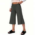 thumbnail image 4 of Utoimkio Women's Fold Over High Waist Capri Flare Pants Soft Stretch Cropped Wide Leg Trousers for Yoga Casual Daily Walking, 4 of 7