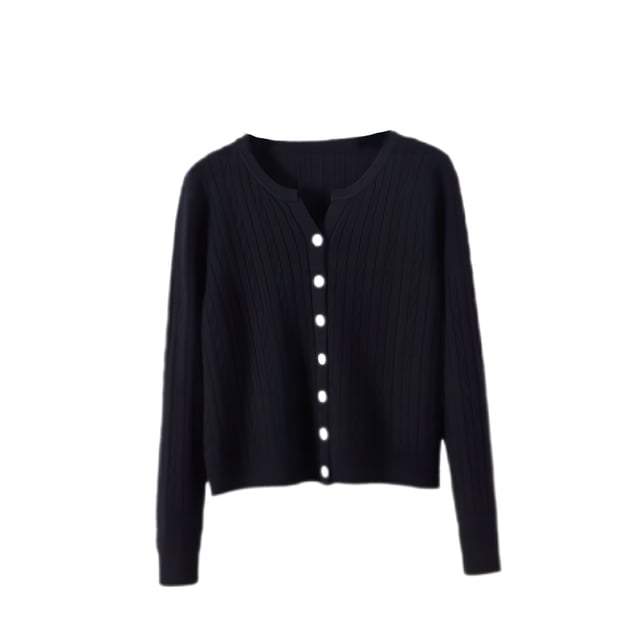 sweethay Suéter de primavera para mujer y niña, cárdigan de moda portátil, abrigo, Tops de punto, accesorio de vestir de manga larga para viajes de Abrigos y chamarras Negro sweethay AP013643-01