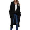 thumbnail image 1 of Gabardina Gibobby Suéter cárdigan de punto largo con parte delantera abierta sólida para Mujer negro M, 1 of 5