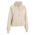 thumbnail image 4 of larppty Womens Sweatshirts Half Zip Cropped Pullover Fleece Quarter Zipper Hoodies 2032 Fall Fashion Outfits Clothes (Beige, XL), 4 of 6