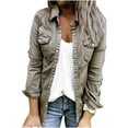 thumbnail image 1 of Fashion Womens Loose Solid Color Long Sleeve Denim Button Pocket Shirt Jacket, 1 of 4