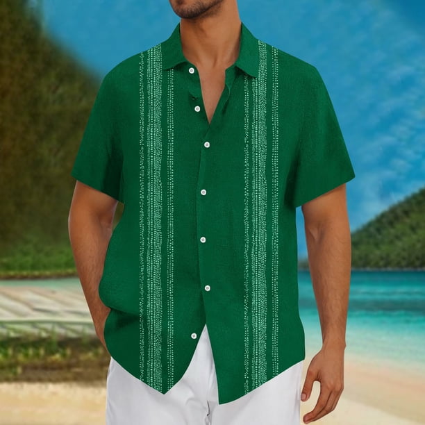 Blusa y camisa de manga corta con cuello vuelto Camisa casual para hombre Camisa de bolos vintage de manga corta Camisas de verano de playa cubana Camisa con botones Blusa para hombre Poliéster