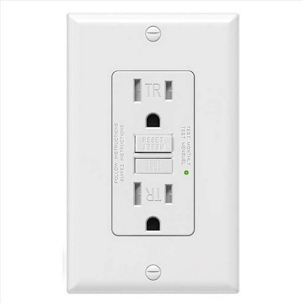 Tomacorriente GFCI de 15 Amperios, Tomacorriente Eléctrico GFI de Autoprueba, Receptáculo GFCI Resistente A Manipulaciones con Placa de Pared