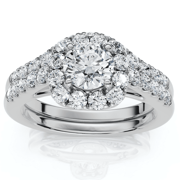 Pompeii 1 1/10Ct Cushion Halo Diamond Engagement Ring & Matching Band Gold/Pt Lab Grown