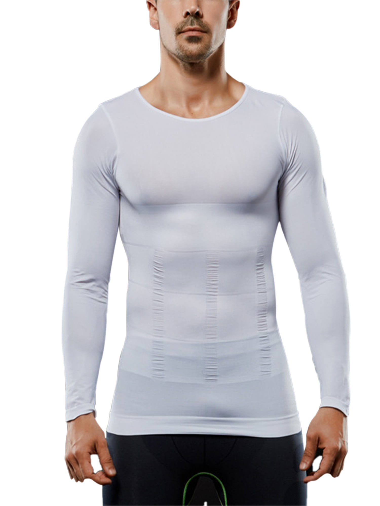 Men Shirt Long Sleeve Sports Tight Slimming Body Athletic Muscle Solid Color Tee Top