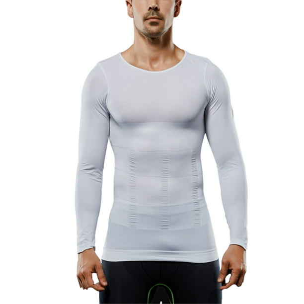 Men Solid Cool Dry Fit Sleeve Workout Shirt Abdomen Body Shaper Sports Base Layer T-Shirt Compression Shirts - Walmart.com