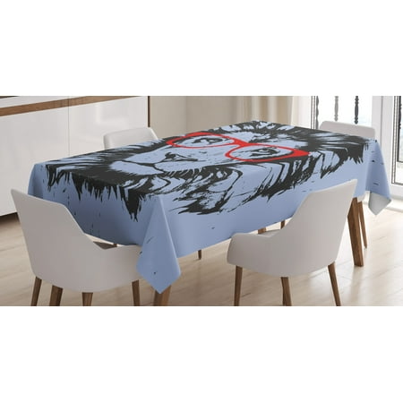 Animal Tablecloth, Grunge Lion Portrait with Hipster Glasses Nerd Humor Comic King Illustration, Rectangular Table Cover for Dining Room Kitchen, 60 X 90 Inches, Blue Black Red, by Ambesonne