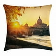 thumbnail image 1 of Fall Decor Throw Pillow Cushion Cover, Sunset at Tiber River St Peter Rome Italy Basilica Touristic Ancient, Decorative Square Accent Pillow Case, 24 X 24 Inches, Marigold Yellow Black, by Ambesonne, 1 of 2